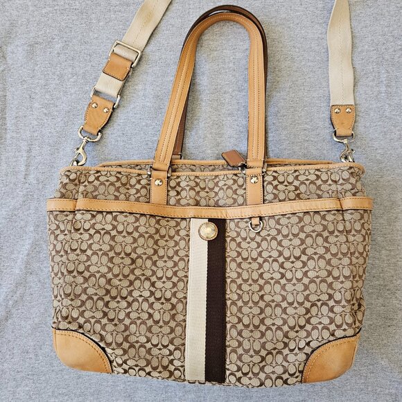 COACH Signature & Leather Messenger Bag 2-Way Travel Business Computer Authentic - Picture 2 of 9